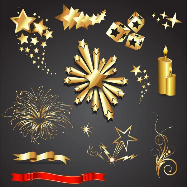 Éléments décoratifs de Noël doré — Image vectorielle