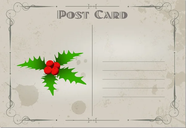 ヒイラギの葉ビンテージ クリスマス カード — ストックベクタ