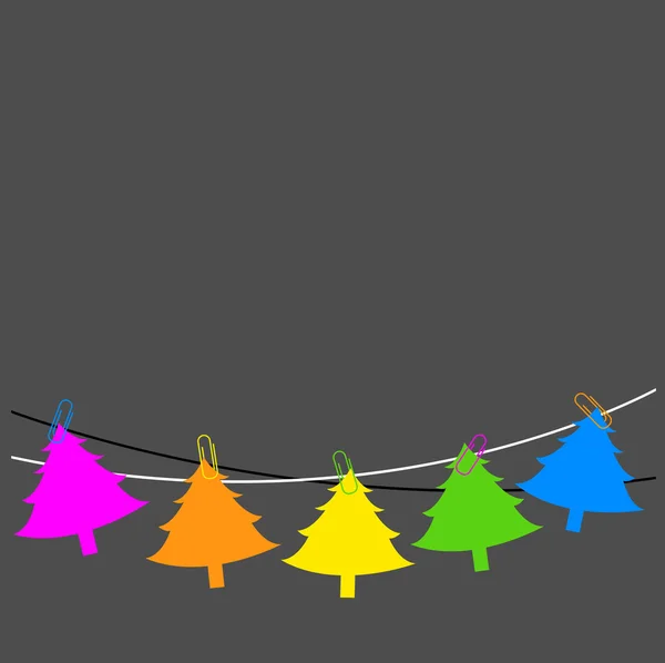 Árboles de Navidad coloridos colgando de un fondo abstracto — Vector de stock
