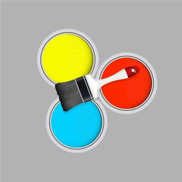 Cubo de pintura colorido con cepillo vectorial — Vector de stock