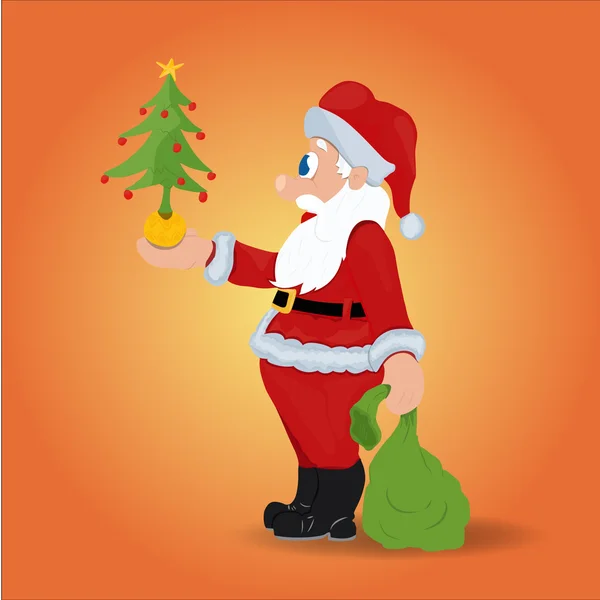 Santa tenant un arbre de Noël — Image vectorielle