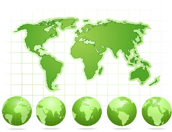 Mapa zielony świat globusy — Wektor stockowy