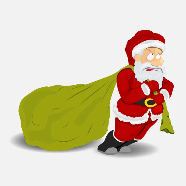 Illustration of Santa Dragging Gift Bag — Stock Vector