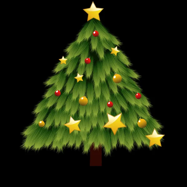 Yıldızlar ve topları ile süslenmiş Noel ağacı — Stok Vektör