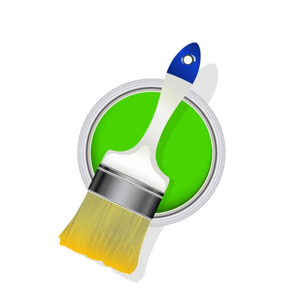 Vector Brush and Green Paint Bucket — Stock Vector