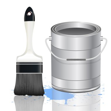 Metallic Paint Bucket with Paint Brush clipart