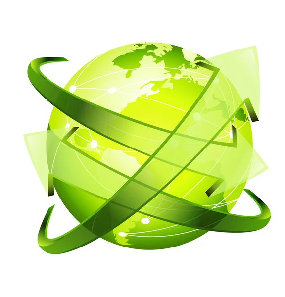 緑の地球の周りのガラス状の矢印 — ストックベクタ