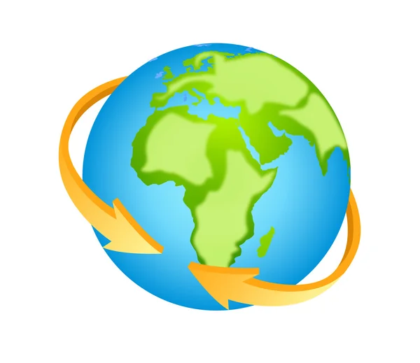 Pijl rond de groene aarde — Stockvector