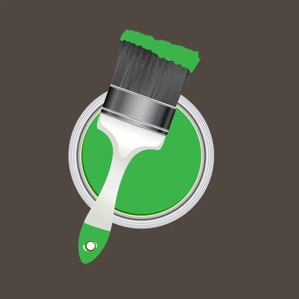 Seau de peinture vert avec pinceau vectoriel — Image vectorielle
