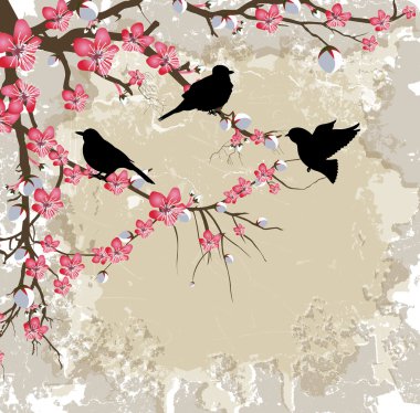 kuşlar ile bahar çiçek şube