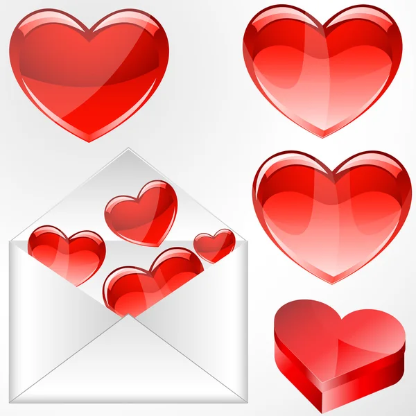 Corações Brilhantes com Envelope — Vetor de Stock