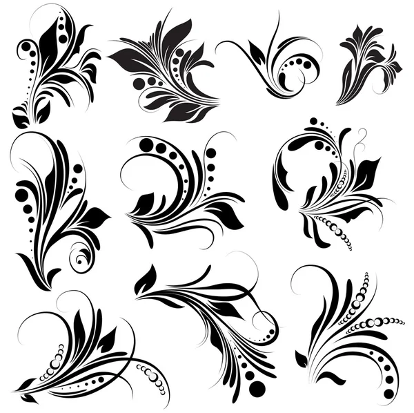 Éléments floraux noirs — Image vectorielle
