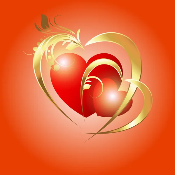 Red and Golden Heart — Stock Vector