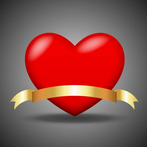 Heart with Golden Banner — Stock Vector