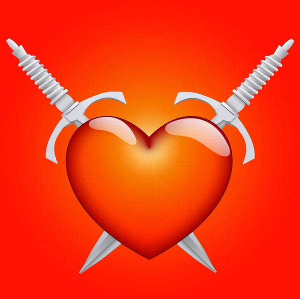 Щит вектора серця з мечем — стоковий вектор