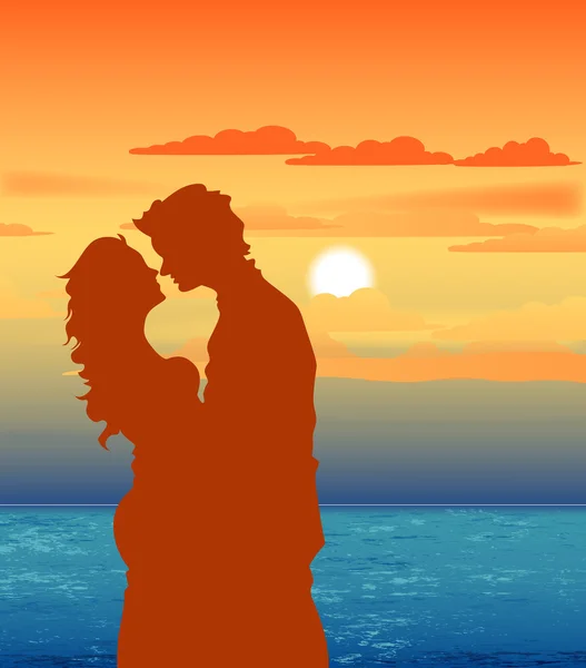 Romantic Couple at Beach — Stock Vector