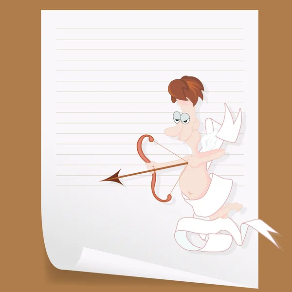 Cupid op gekrulde papier — Stockvector