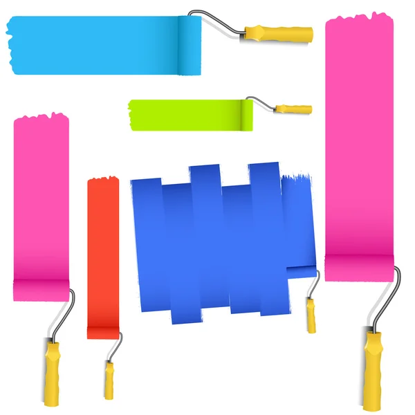 Rodillos de pintura coloridos — Vector de stock