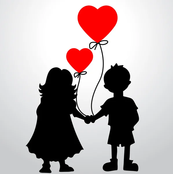 Kid Couple Shape with Red Hearts — Stock Vector