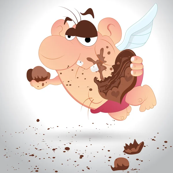 キューピッドのチョコレートを食べる — ストックベクタ