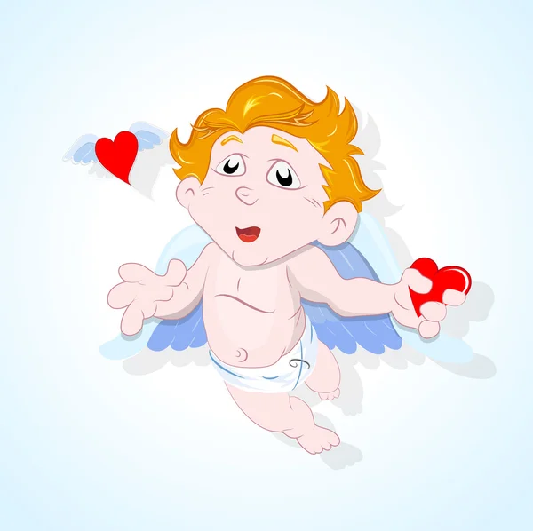 Baby Cupid Catching Heart — Stock Vector