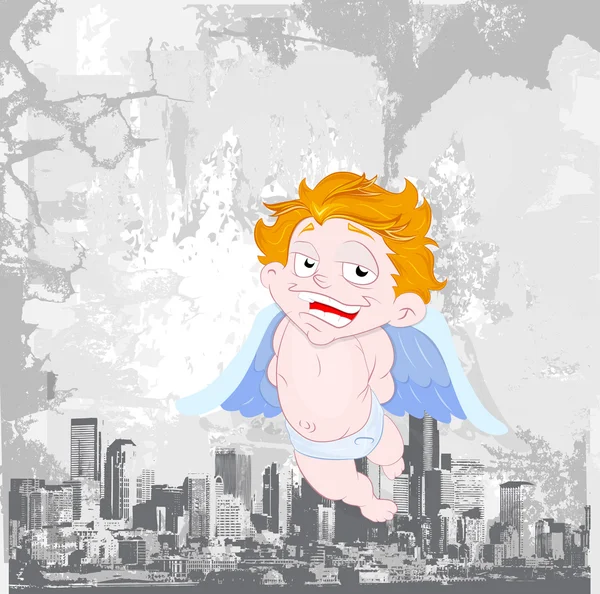 Cupido em Cidade Urbana — Vetor de Stock