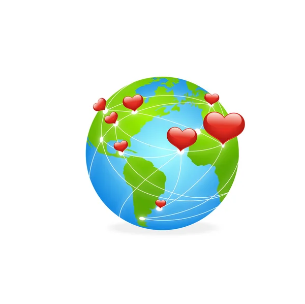 绿色地球上的心 — 图库矢量图片