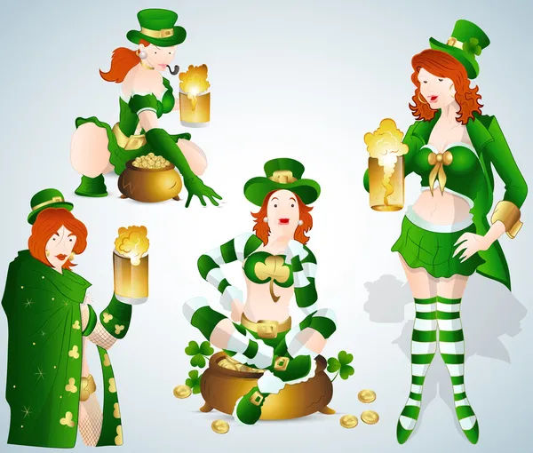 St. Patrick's Day Bar Leprechaun Girls Vectors — Stock Vector