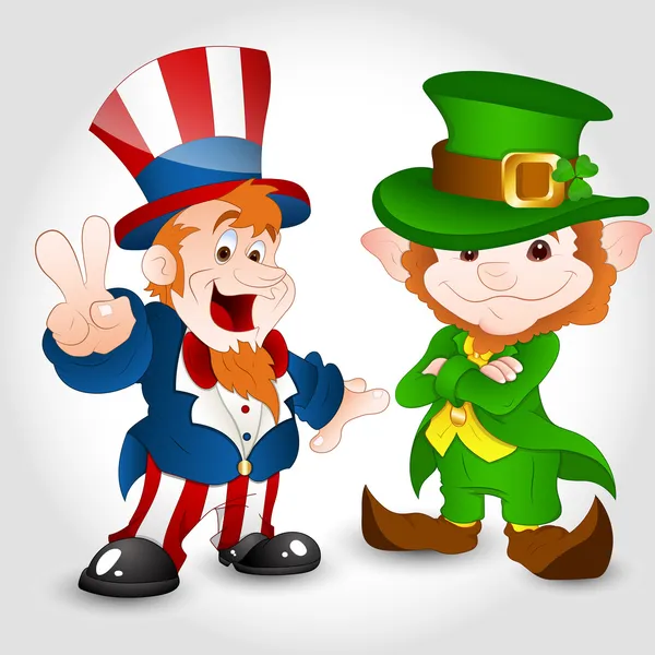 Uncle Sam with Cute Leprechaun — Stock Vector