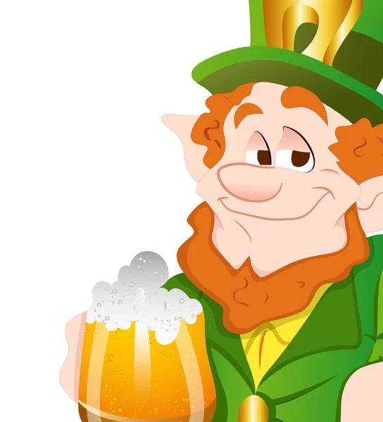 Happy Leprechaun Drinking Beer — Stock Vector