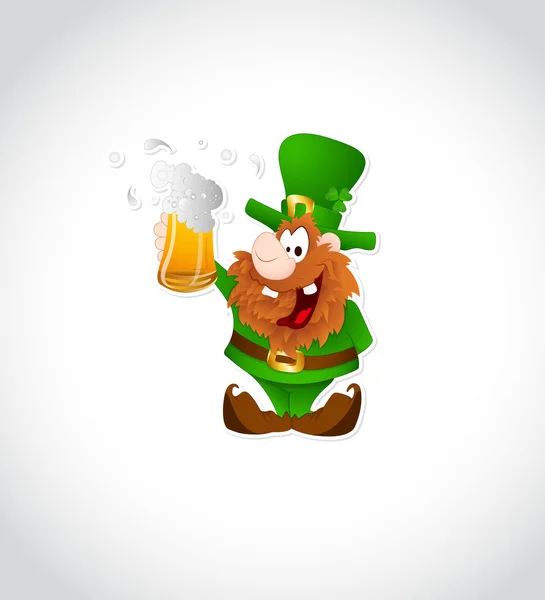 Illustration of Leprechaun with Beer — Stock Vector