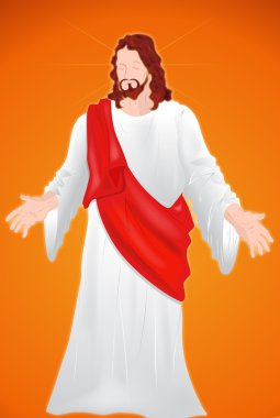 İsa Mesih izole kırmızı zemin üzerine