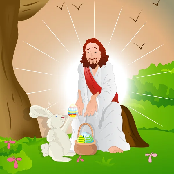Jesus Christus mit Osterhasen — Stockvektor