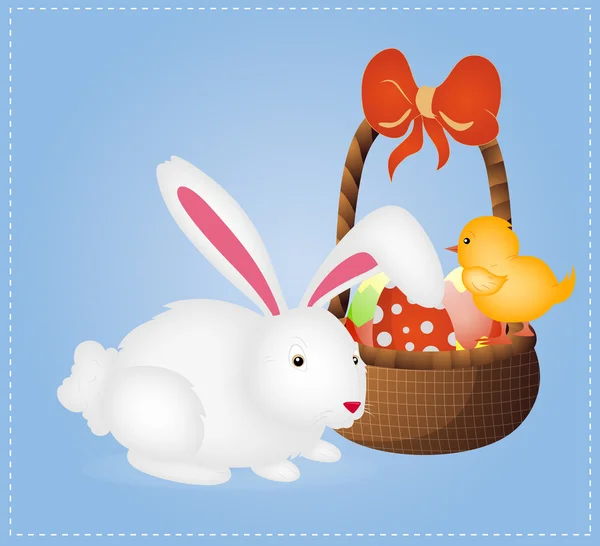 复活节兔子与购物篮 — 图库矢量图片