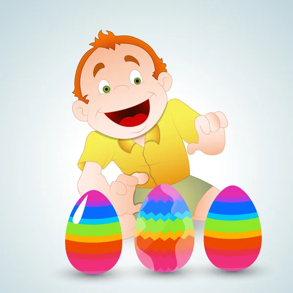 Niño jugando con huevos de Pascua — Vector de stock