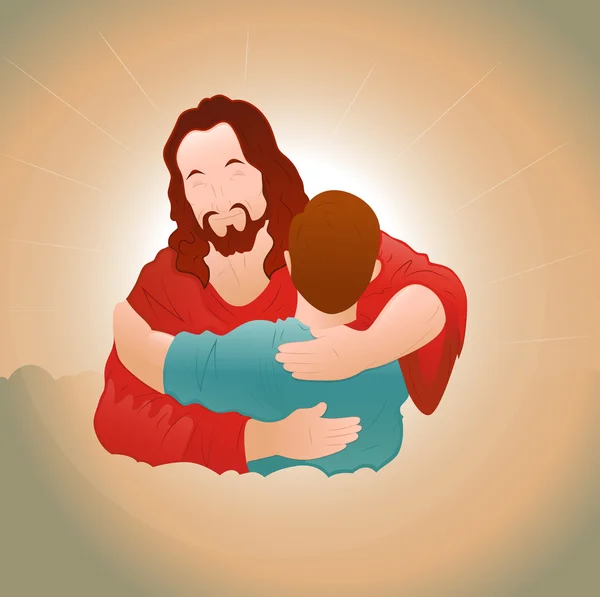 快乐耶稣与年轻的男孩 — 图库矢量图片