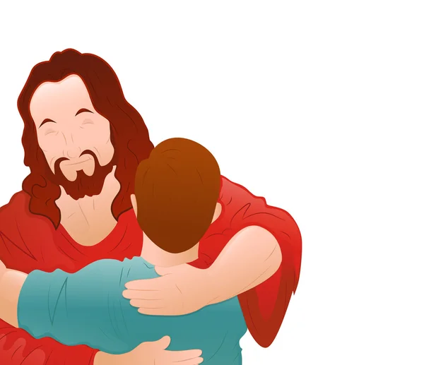 Illustration de Jésus heureux avec le jeune garçon — Image vectorielle