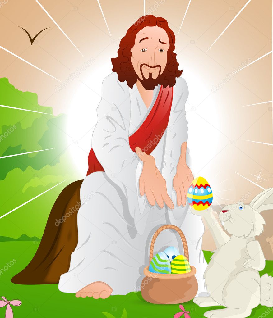 Illustration of Jesus Christ with Easter Bunny