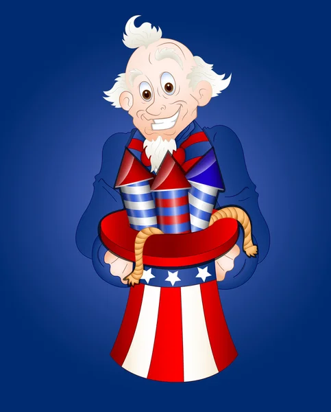Uncle Sam with Fireworks Vector — Stock Vector