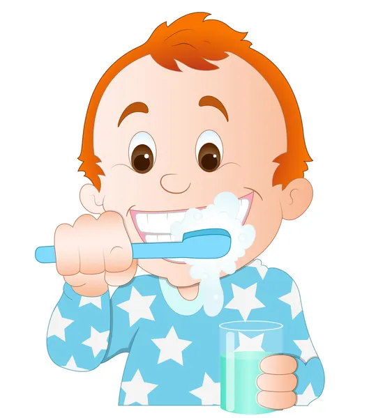 Tecknad barn borsta tänderna — Stock vektor