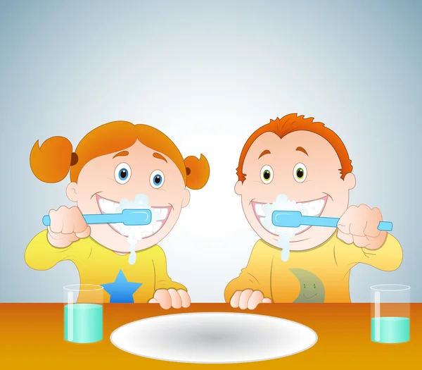 Kids Brushing Teeth — Stock Vector