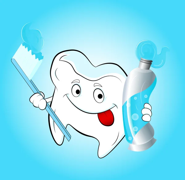 Dent avec brosse à dents et dentifrice — Image vectorielle