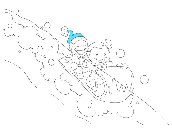 子供たちは雪の上をスライド — ストックベクタ