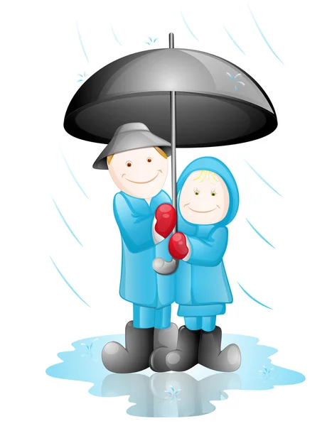 Couple heureux sous la pluie — Image vectorielle