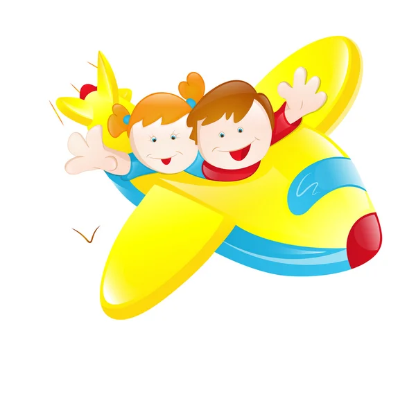 Niños Flying Plane — Vector de stock