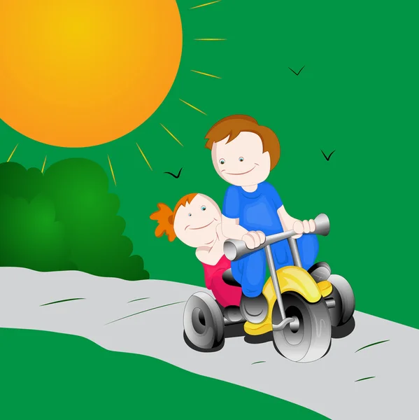 Enfants vélo d'équitation — Image vectorielle