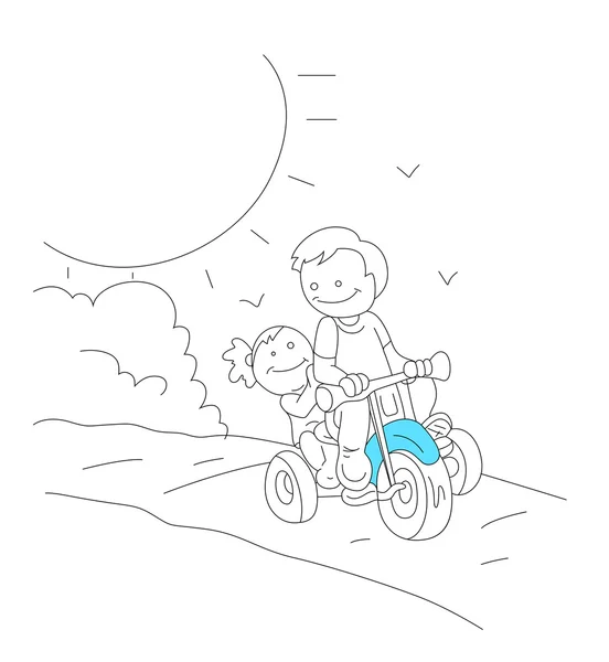 Kunst van kinderen met fiets — Stockvector