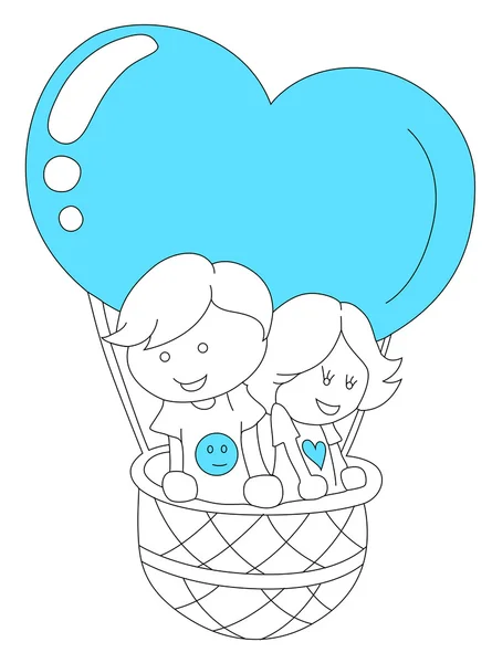 Arte de los niños en globo del corazón — Vector de stock