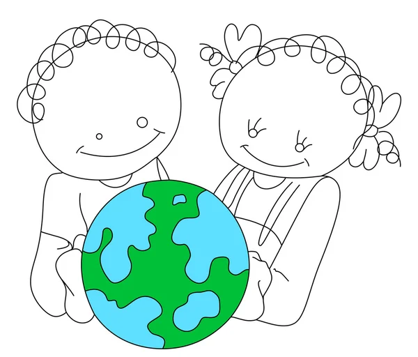 पृथ्वी के साथ मजेदार कार्टून बच्चे — स्टॉक वेक्टर