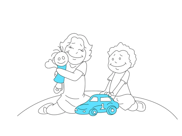 Zeichnung von Kindern, die mit Spielzeug spielen — Stockvektor